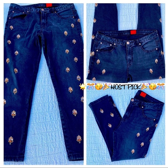 ๐HP๐ โค๏ธRARE VTG V Christina Embellish Bling Sequin Bejeweled Skinny Ankle Jean - Picture 2 of 16
